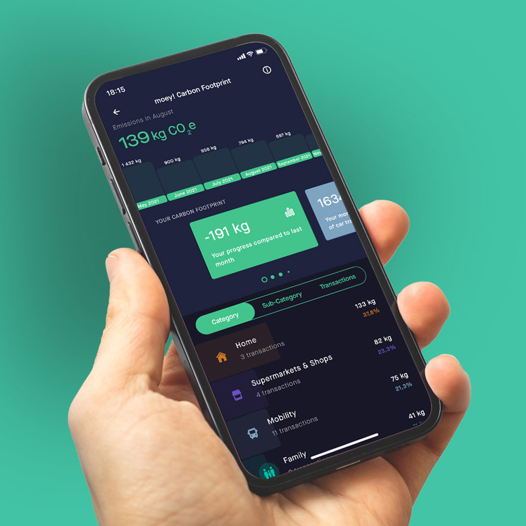 Acompanha a estimativa da tua Pegada de Carbono com a moey! Green